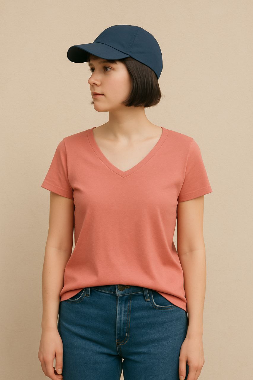 تیشرت صورتی زنانه و دخترانه یقه دوطرفه هفت