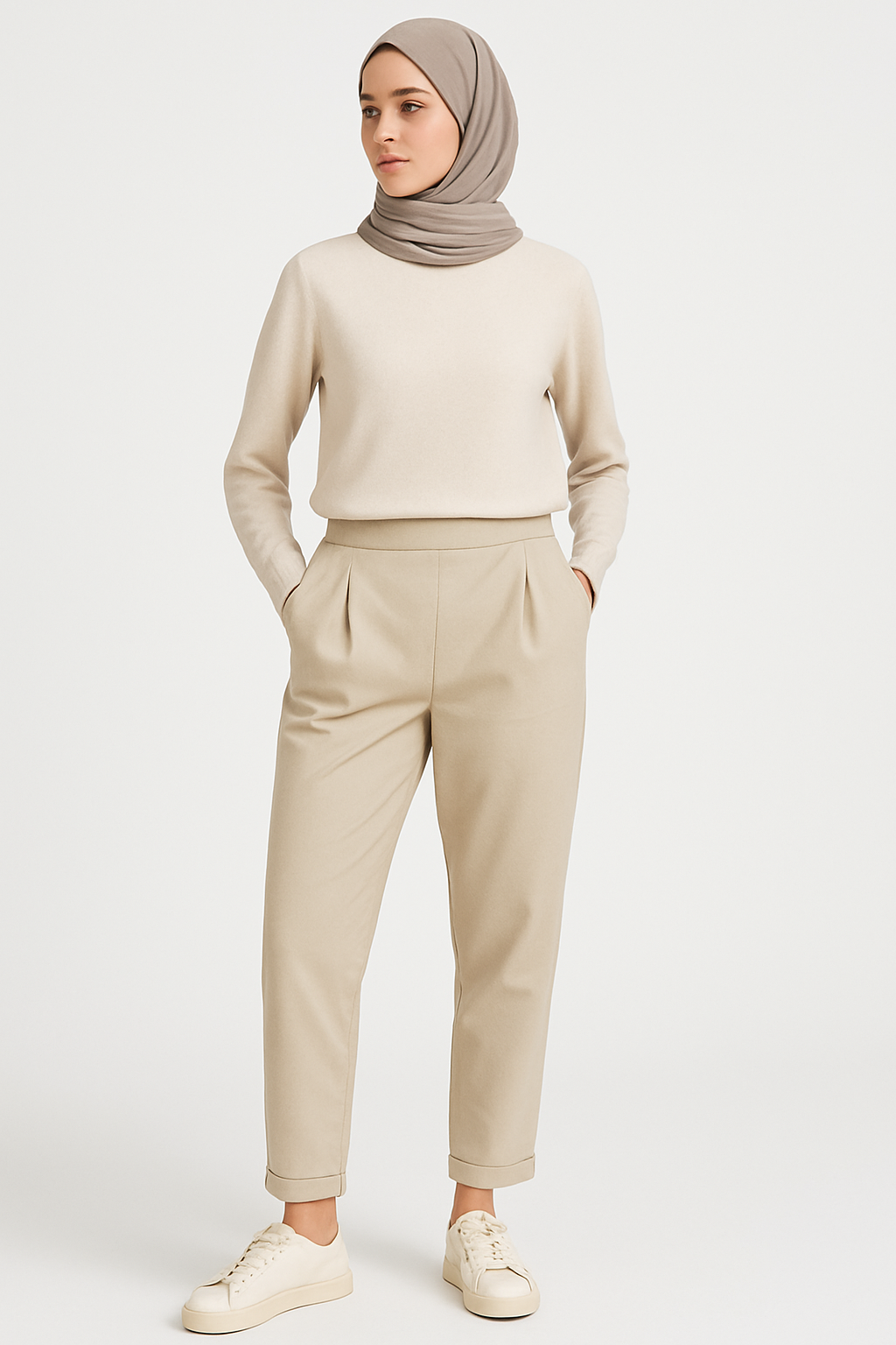 شلوار مام زنانه فری سایز کرم روشن و سبز پاستلی