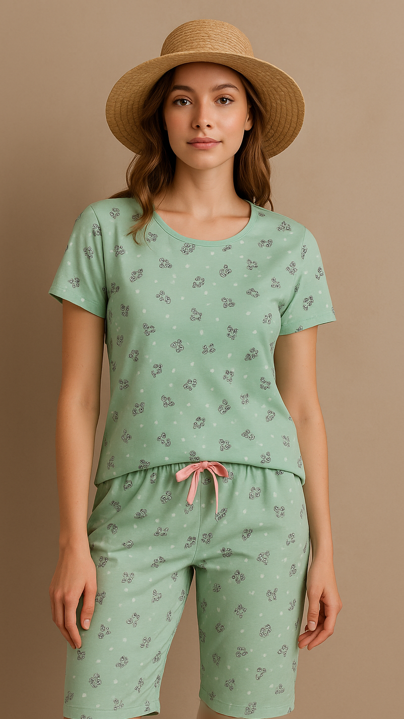 ست لباس راحتی تیشرت و شلوارک زنانه و دخترانه