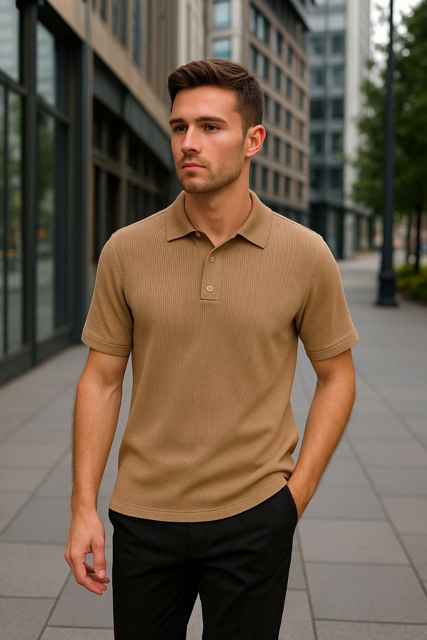 پولوشرت مردانه نخی خنک اولد مانی طرح کبریتی ترند مدل مراکشی