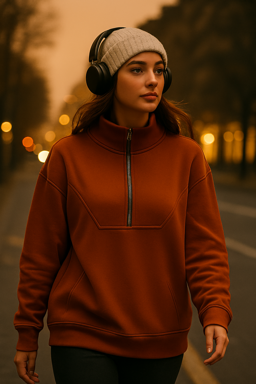 هودی ترند اسپرت دخترانه زنانه نیم زیپ ضخیم و لطیف