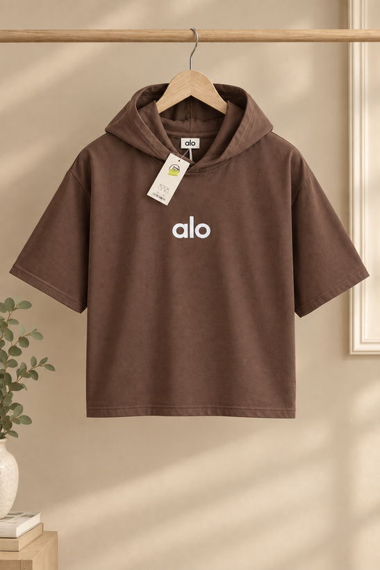 تیشرت کلاه دار اسپرت زنانه نخ پنبه چاپ alo